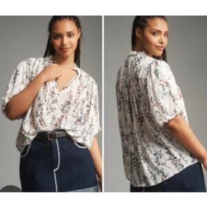 NWT Anthropologie Women 3x White Floral Flowy Oversized  Cottage Boho Blouse